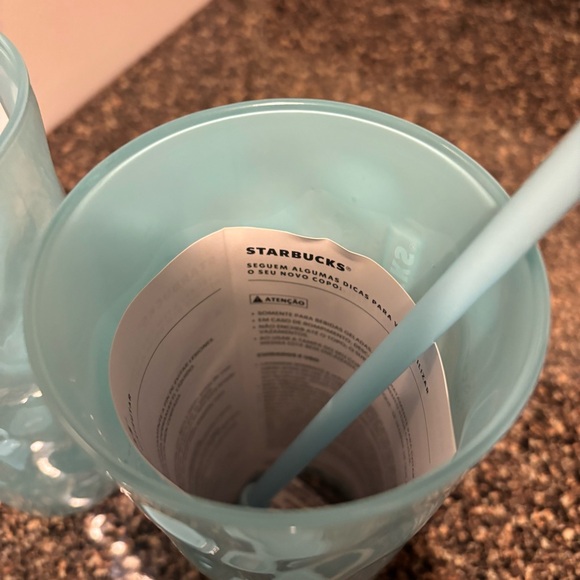 2 Starbucks Holiday 2024 Icey Blue Mottled Luster 18 Oz Glass Cold Cup Tumblers - Picture 7 of 8